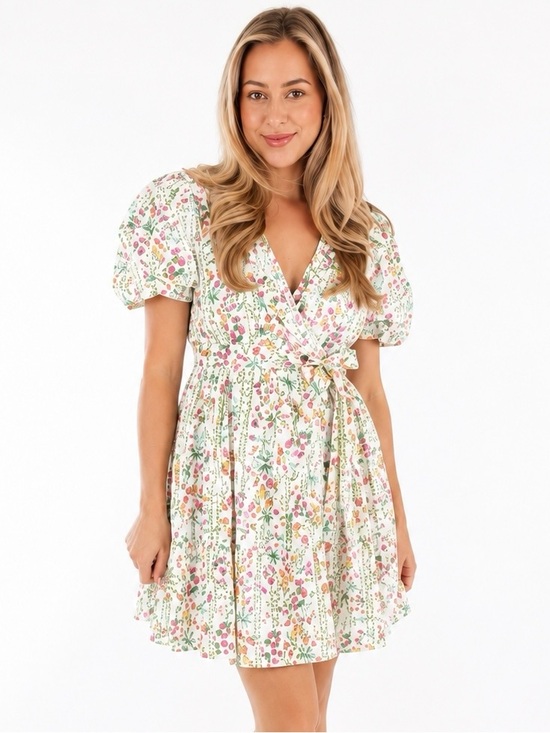 j. marie Dresses & Skirts - J. Marie Nora Ruffle Wrap Dress Size L NWT Floral Puff Sleeve Cottagecore Mini